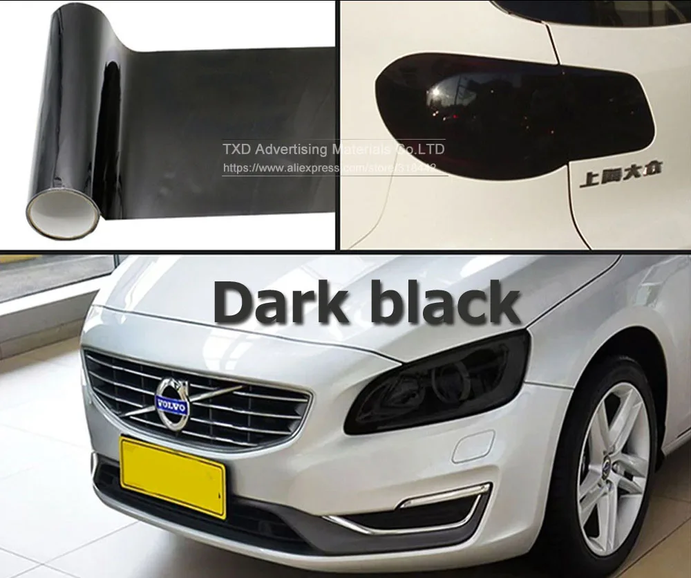 dark black 9 м/рулон x30cm светло-черная Автомобильная наклейка туман с дымом свет фар задний фонарь Тонировочная виниловая пленка доступны все цвета украшения автомобиля - Название цвета: dark black