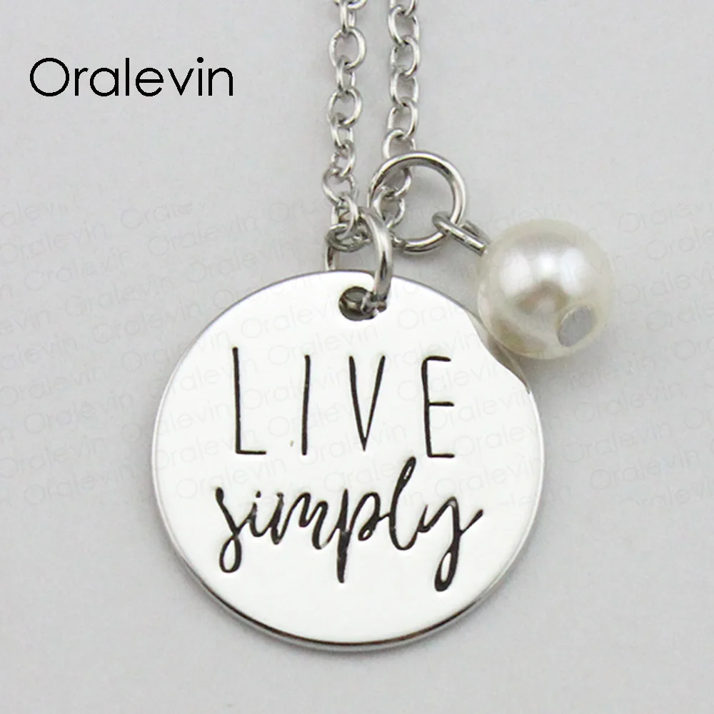 

New Fashion LIVE SIMPLY Inspirational Hand Stamped Engraved Custom Pendant Necklace for Lady Gift Jewelry,10Pcs/Lot, #LN2001