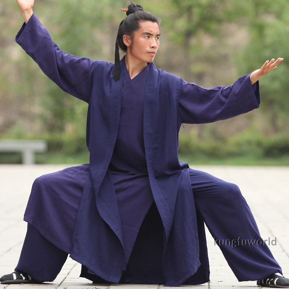 25 Colors Linen 3 Pieces Wudang Taoist Shaolin Monk Robe Tai Chi Kung fu Suit Martial arts Wing Chun Uniforms