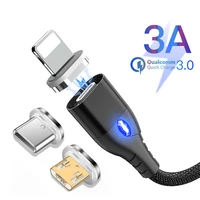 3a magnetic cable fast charging usb cable for iphone xs samsung s9 data charge power bank wire mobile phone cable micro usb cord