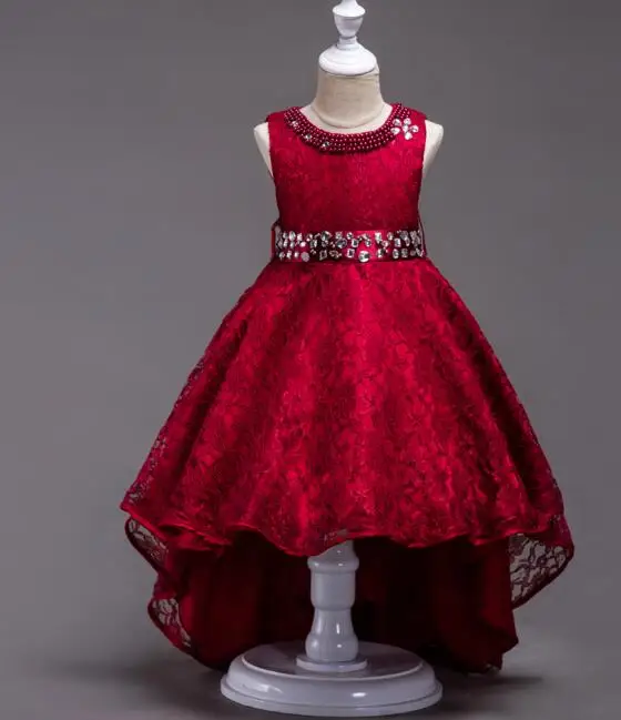 dark red Одежда для маленьких девочек Винтаж кружевной длинный хвост Стразы платья для свадьбы, платье подружки невесты, платье для причастия вечерние Выходные туфли на выпускной вечер - Цвет: dark red