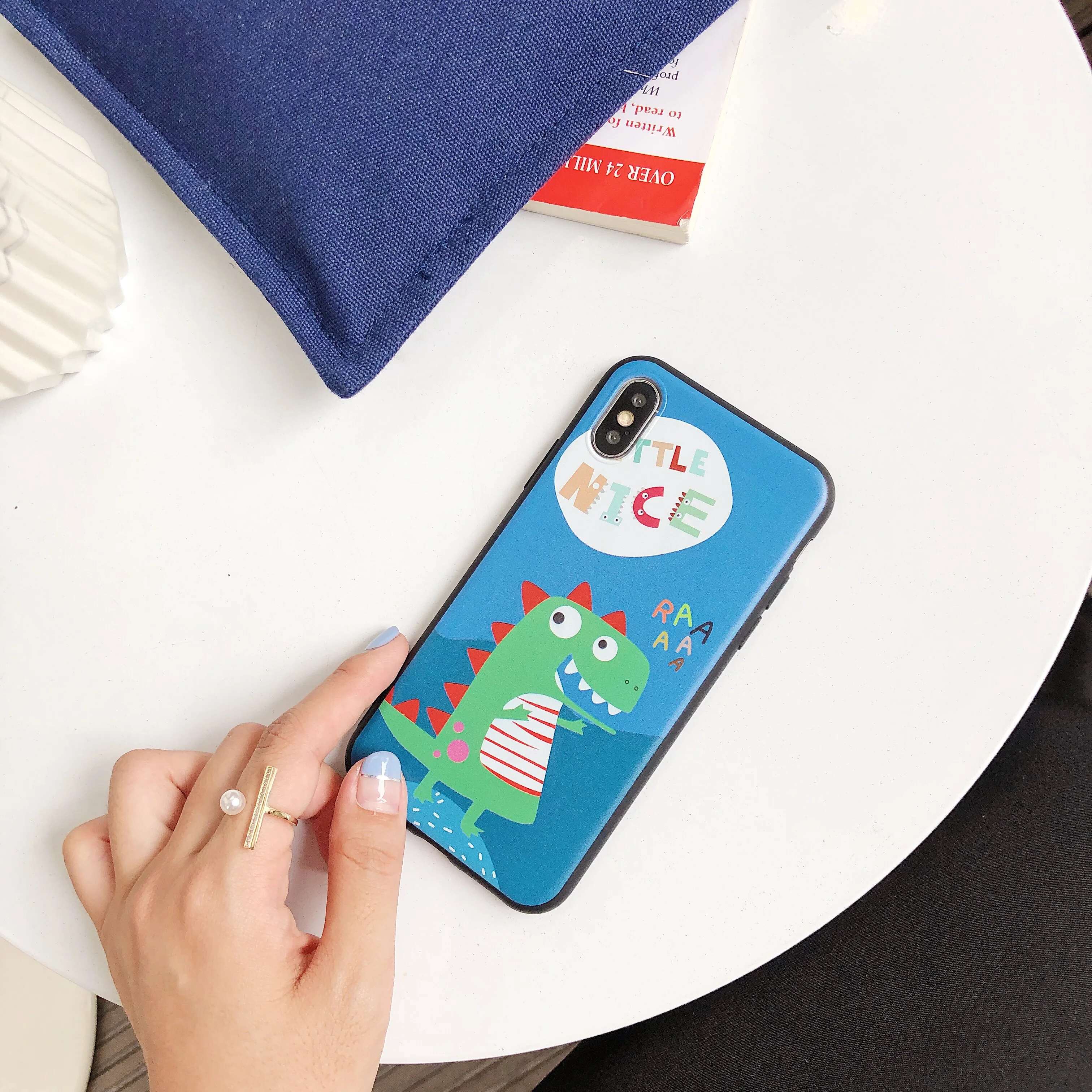 Cover Case For iPhone X Xr Xs Max Cute Cartoon Black border Green dinus 6 6s 7 8 Plus Silicon Soft TPU |