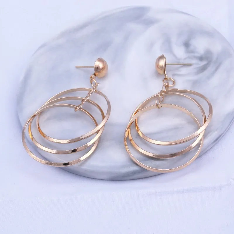 European Irregular Multi-layer Geometric Circles Drop Earrings for Women Hollow Round Long Fashion Jewelry Party | Украшения и - Фото №1