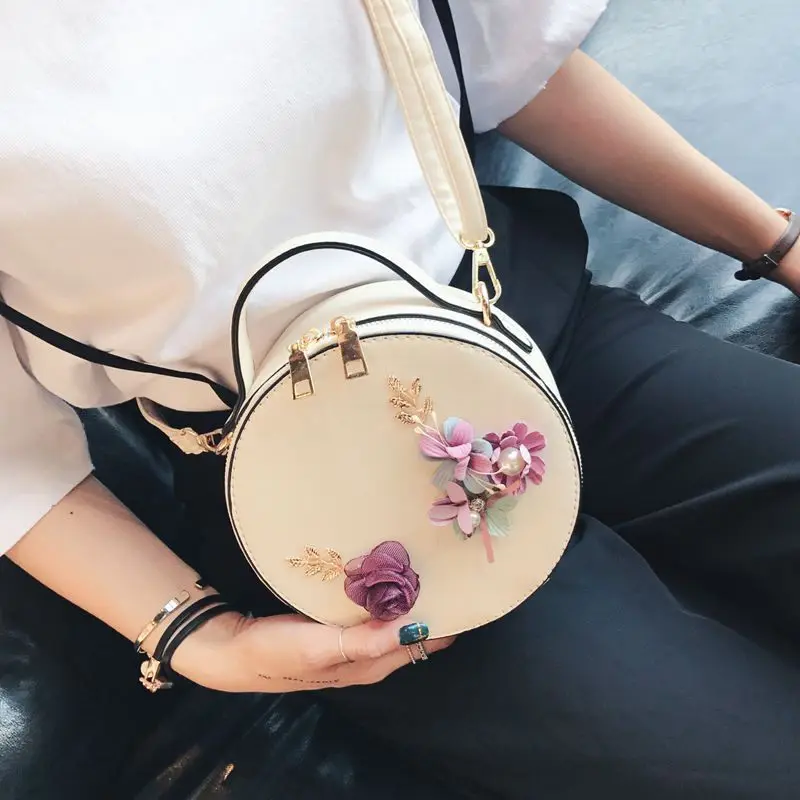RanHuang Brand New 2020 Women Fashion Round Bags Flower Design Shoulder Bags High Quality Pu Leather Mini Messenger Bags A8580