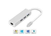 3 port usb c to usb 3 0 aluminum portable data hub with 10 mpbs 100 mbps 1000 mbpsor 1 gigabit network adapter