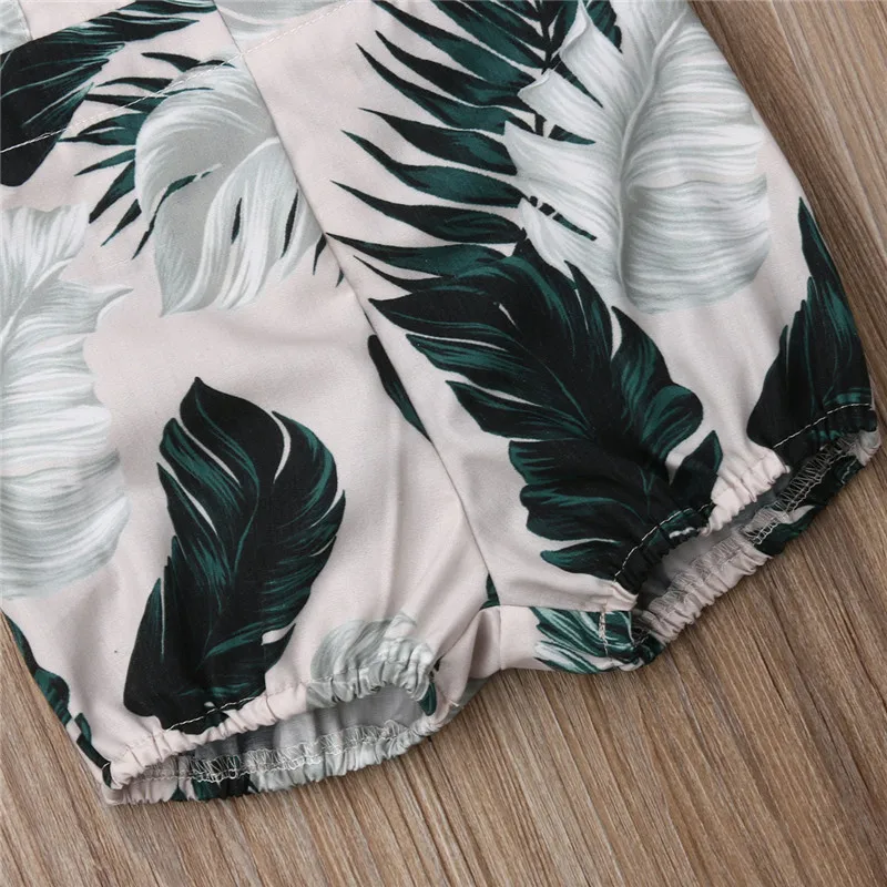 Летние хлопковые комбинезоны комплекты одежды без рукавов с принтом листьев для