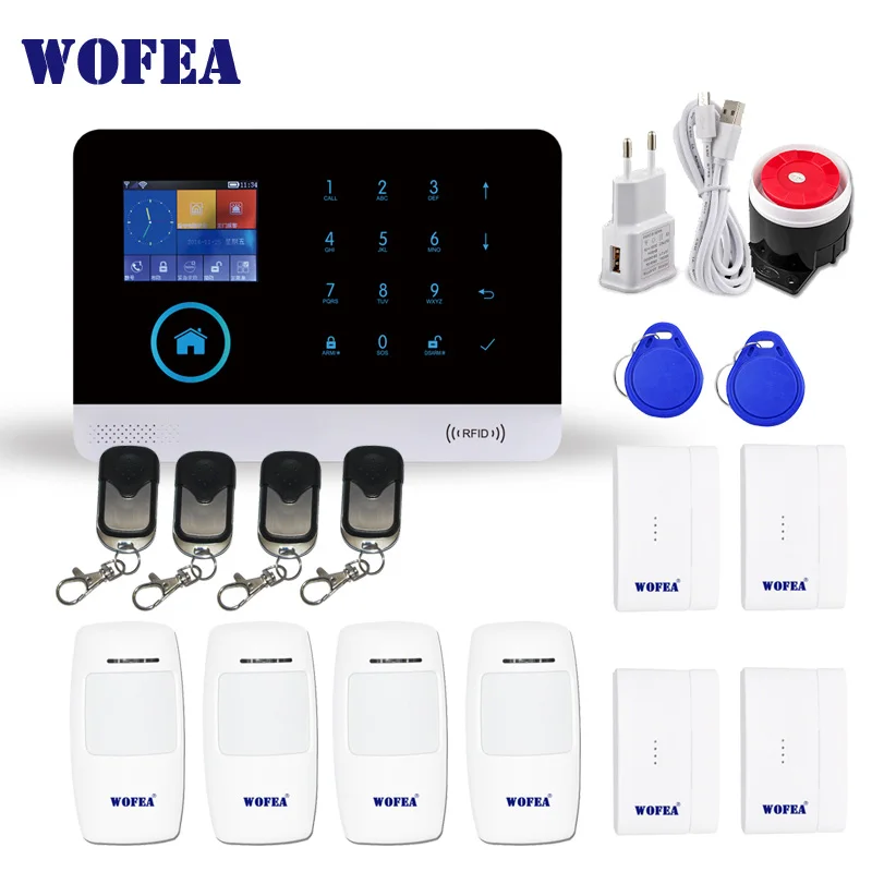 WOFEA Беспроводной Wi-Fi GSM сигнализация сенсор комплект SIM GSM домашняя RFID защита от взлома ЖК-дисплей сенсорный клавишный английский, русский, испанский - Цвет: Set 2