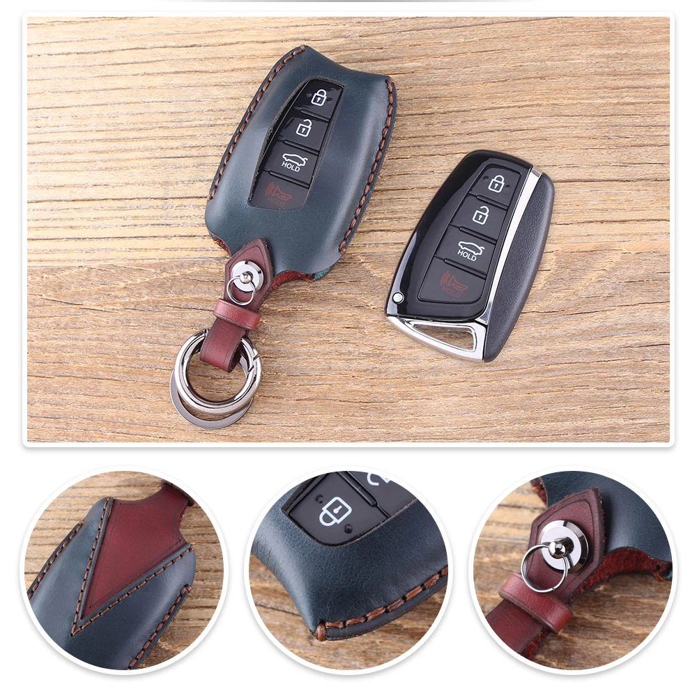Чехол для ключей KEYYOU, 4 кнопки для hyundai Genesis Santa Fe Equus Azera, натуральная кожа, чехол для ключей, брелок