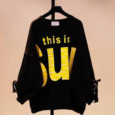 Женская трикотажная футболка Tumblr Повседневная Свободная из хлопка с длинными