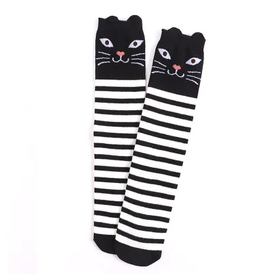 Black white stripped Рекомендуем! Милые зимние Хлопковые гольфы выше колена с кошачьими ушками для детей от 3 до 9 лет, подарок - Цвет: Black white stripped