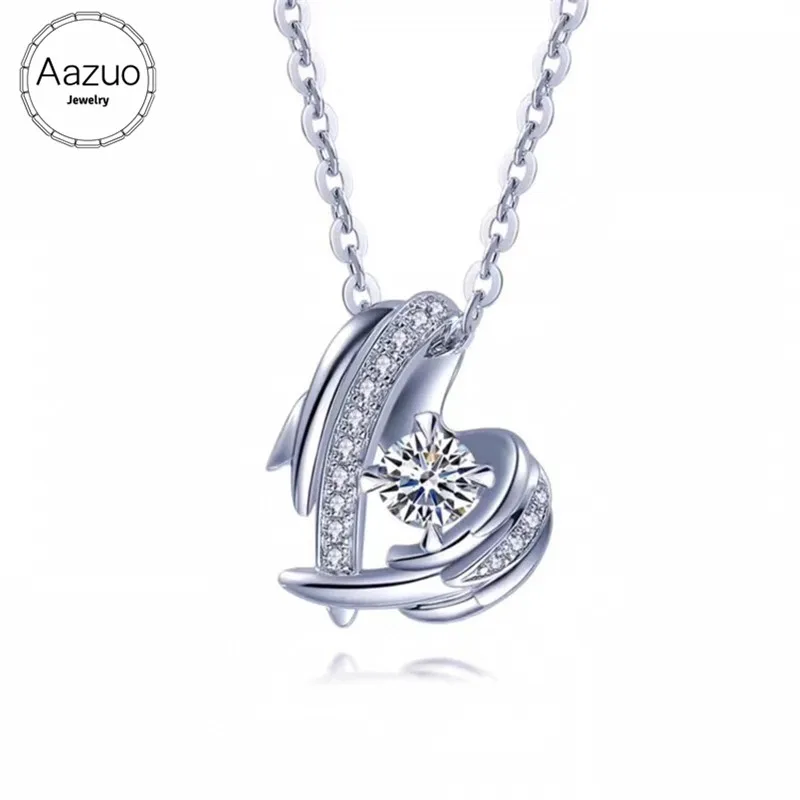 Aazuo 18K White Gold Rose Real Diamond Lovely Heart Free Pendent Necklace gifted for Women Engagement Wedding Link Chain | Украшения и