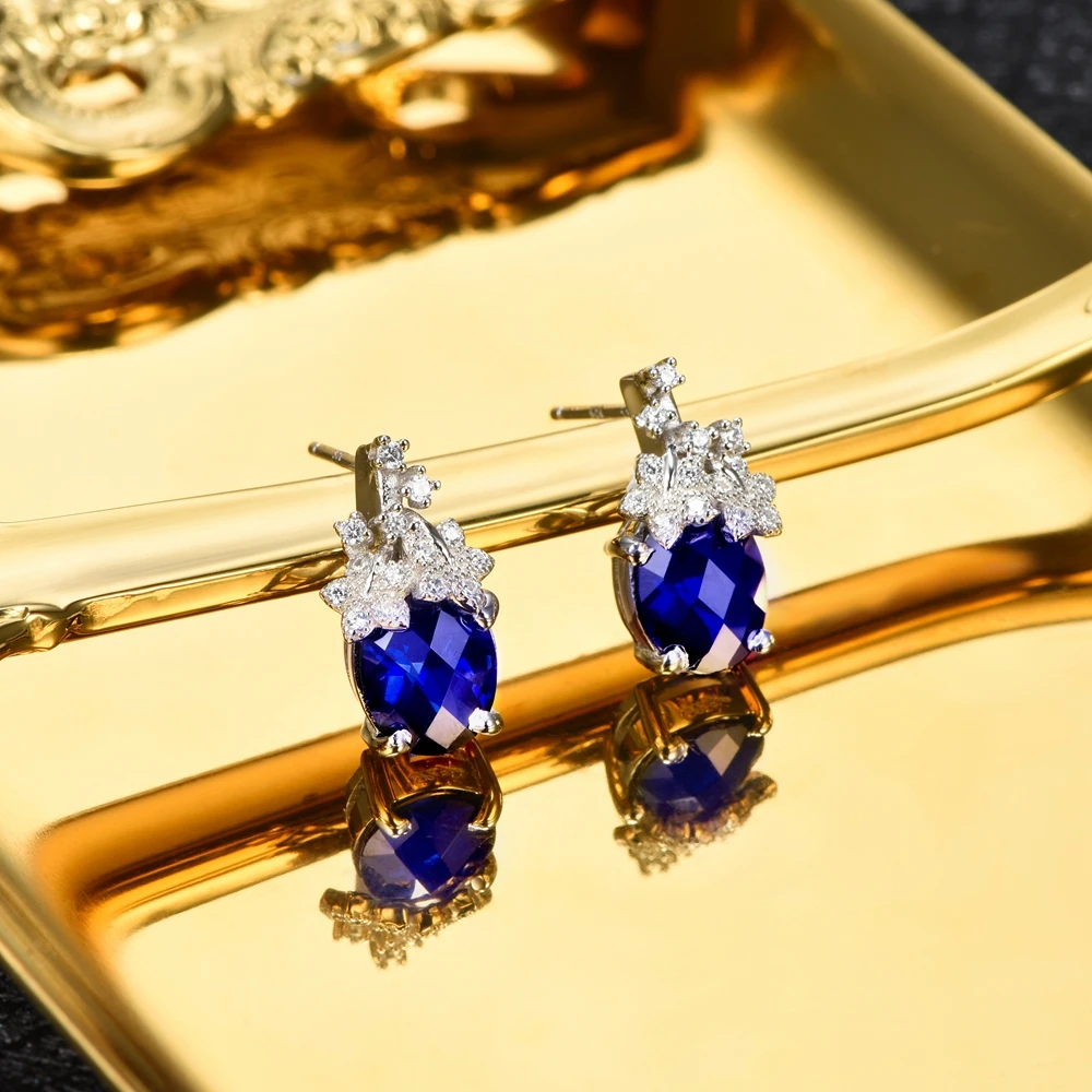 L& zuan высокое качество 5.84ct создан сапфировые серьги из стерлингового серебра 925 пробы с белым CZ серьги из синего камня ювелирные изделия