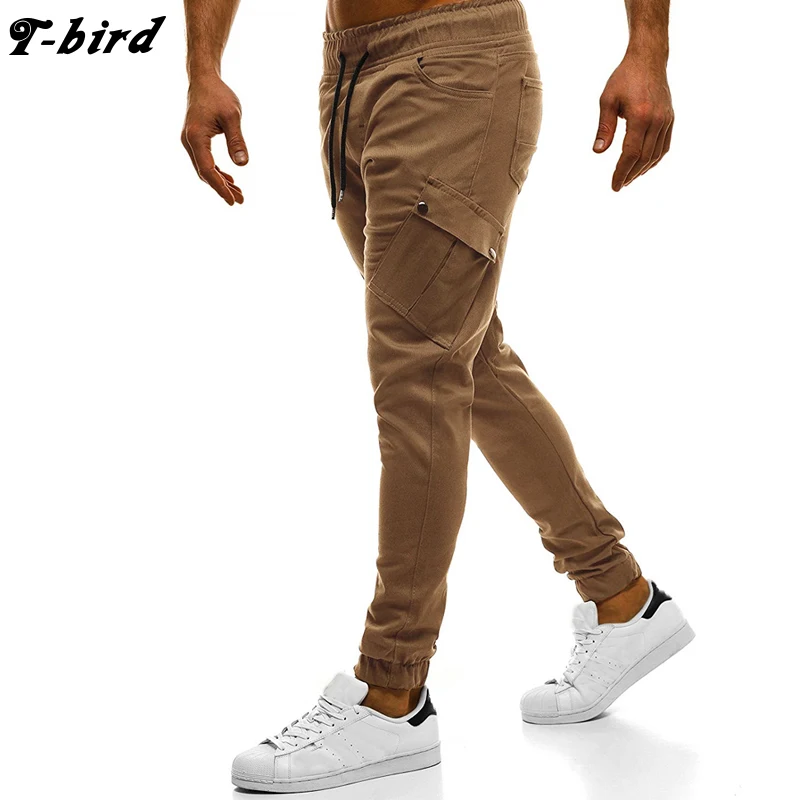 T Bird Joggers брюки для мужчин Уличная однотонная штаны карго карман decoratio хип хоп