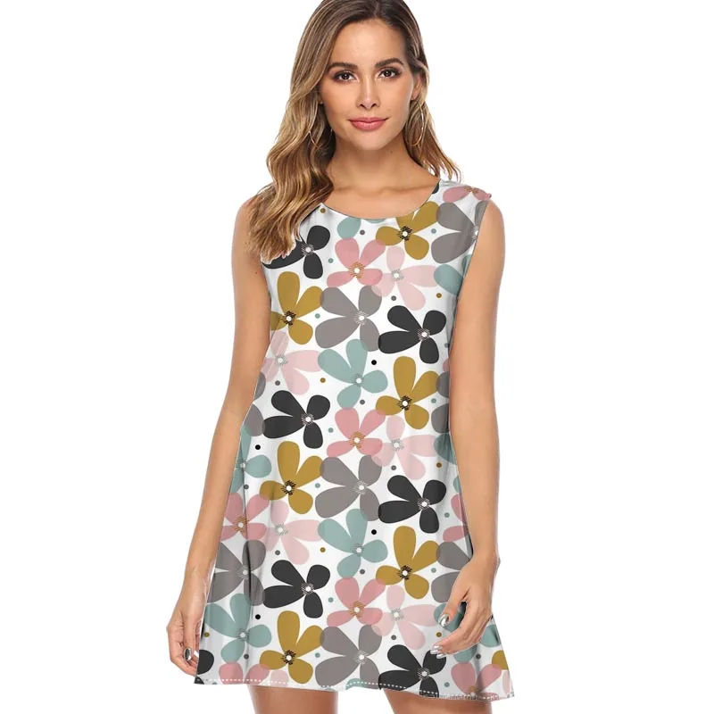 Женское свободное Повседневное платье без рукавов летнее шифоновое с принтом