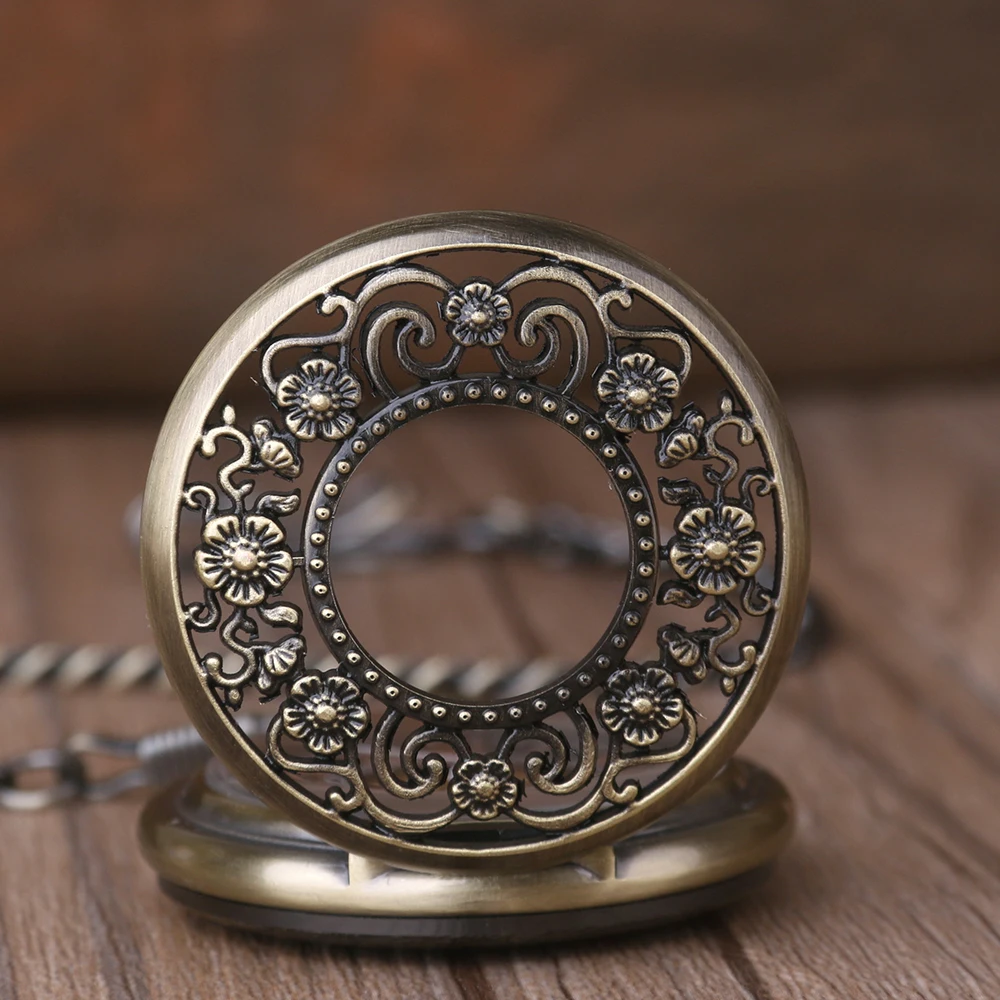 Exquisite Skeleton Flower Manual Mechanical Pocket Watch Vintage Steampunk Necklace Pendant for Men and Women Accessories