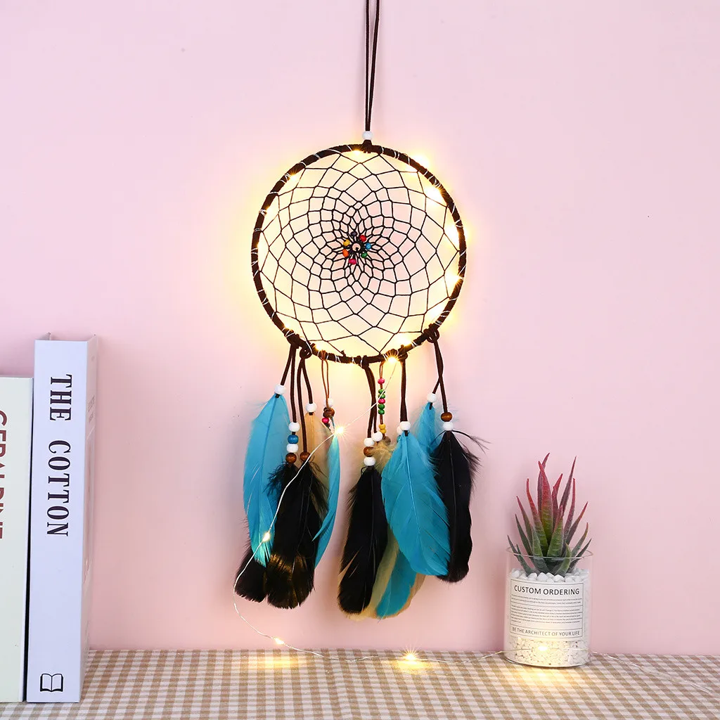 1 шт. Ловец снов креативный diy подвесной орнамент светодиодный Ловцы снов ручной работы традиционное перо висячие дома Подарочное настенное украшение