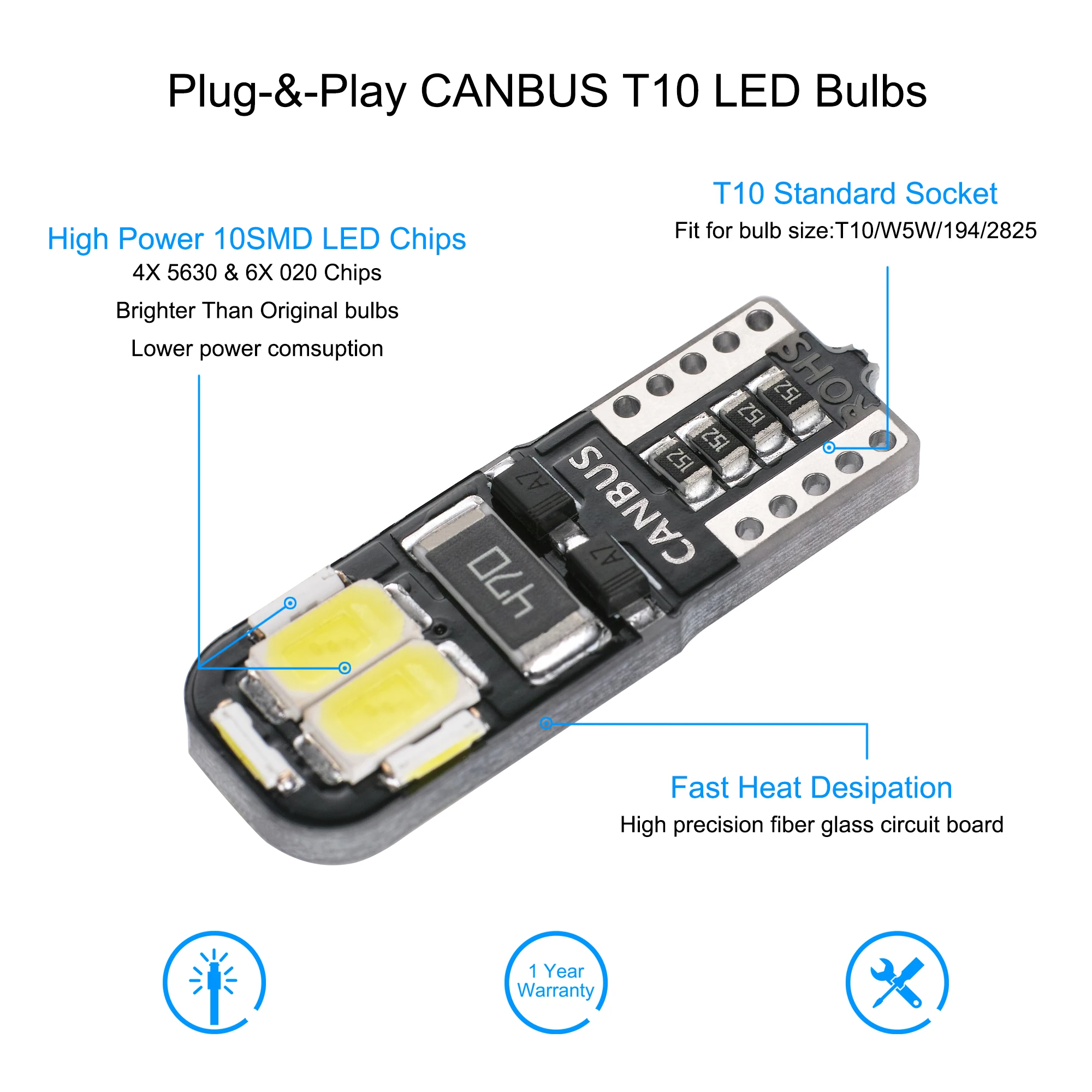 AGLINT 8 шт. T10 Светодиодные лампы CANBUS без ошибок W5W 194 168 танкетка для Авто салона