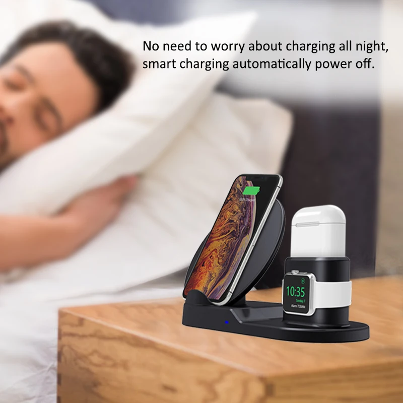 3 In 1 Fast Charging Qi Wireless Charger for Apple watch 2 4 Quick For Airpods iPhone XS Max XR X 8 Samsung S8 S9 | Мобильные