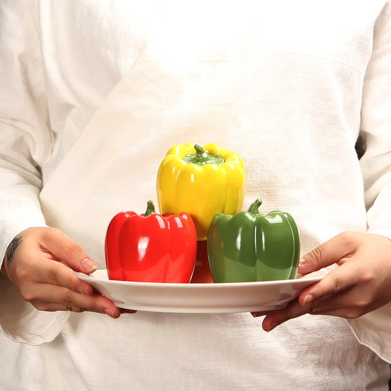 

Creative Ceramics Green Pepper Shape Tea Can Mini Sealed Tank Storage Bottles Jars Customizable Logo Porcelain Decoration Boxes