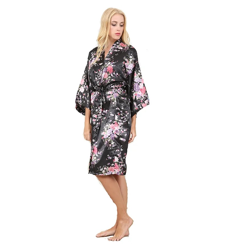Новые цветочные платья Осеннее кимоно стиль банный халат Ночная атласная