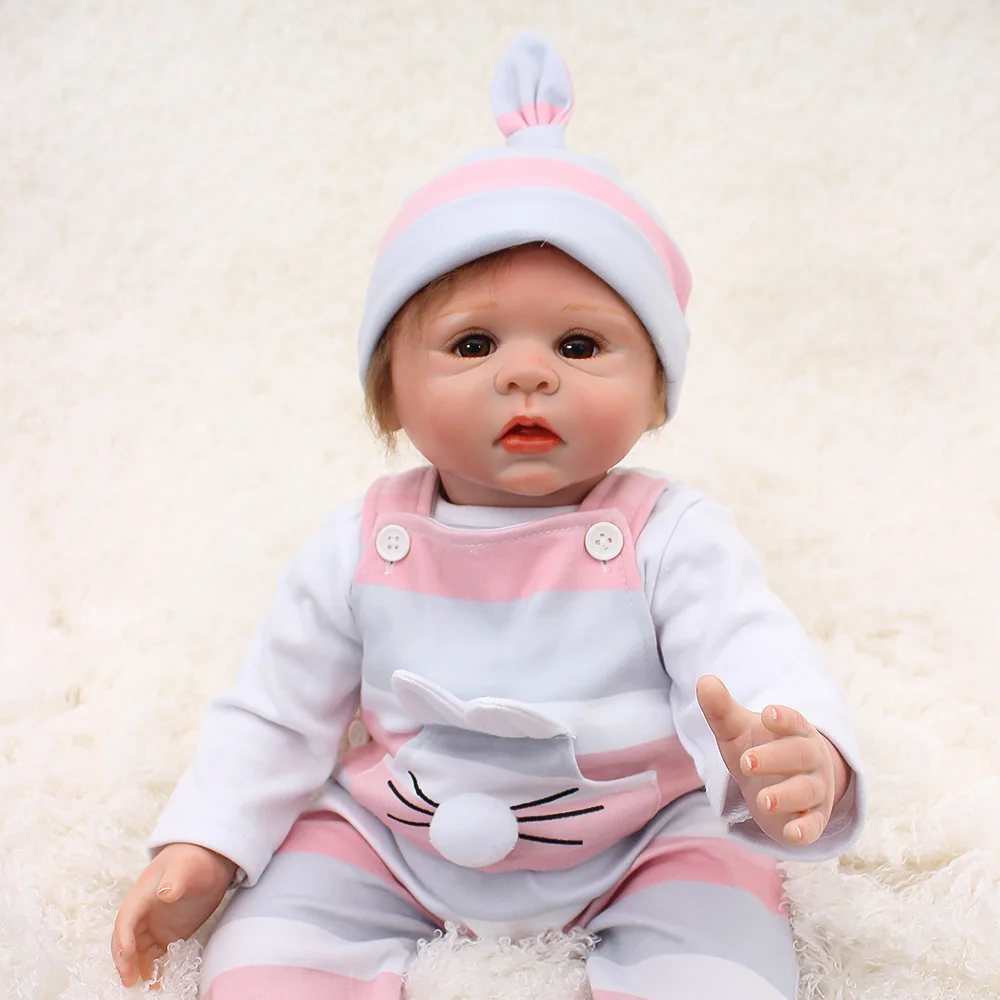 DOLLMAI Bebe DIY Reborn Dolls de Silicone cloth body 43cm Fashion rabbit strap clothes Doll Toys For Girls boneca Baby soft | Игрушки и