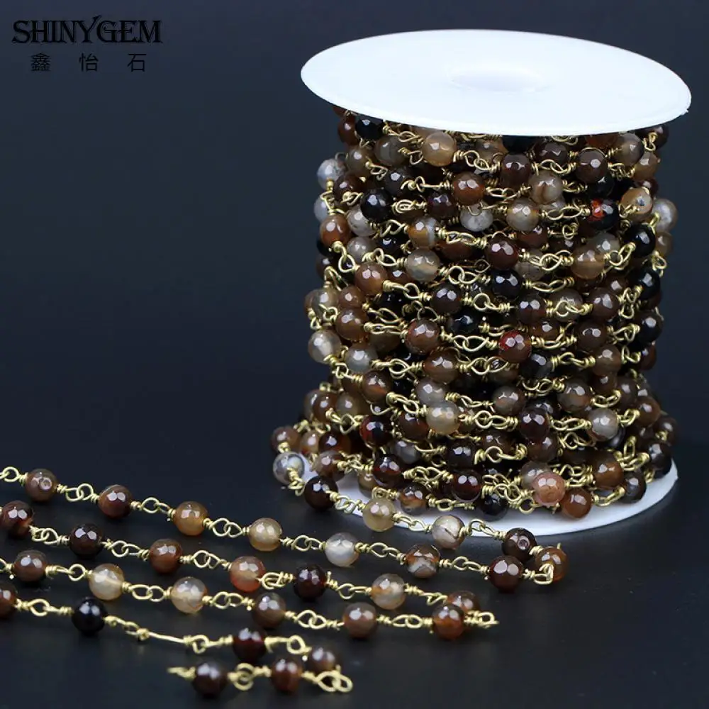 ShinyGem 6 мм коричневые Агаты цепочки из бисера кофе ограненный природный камень