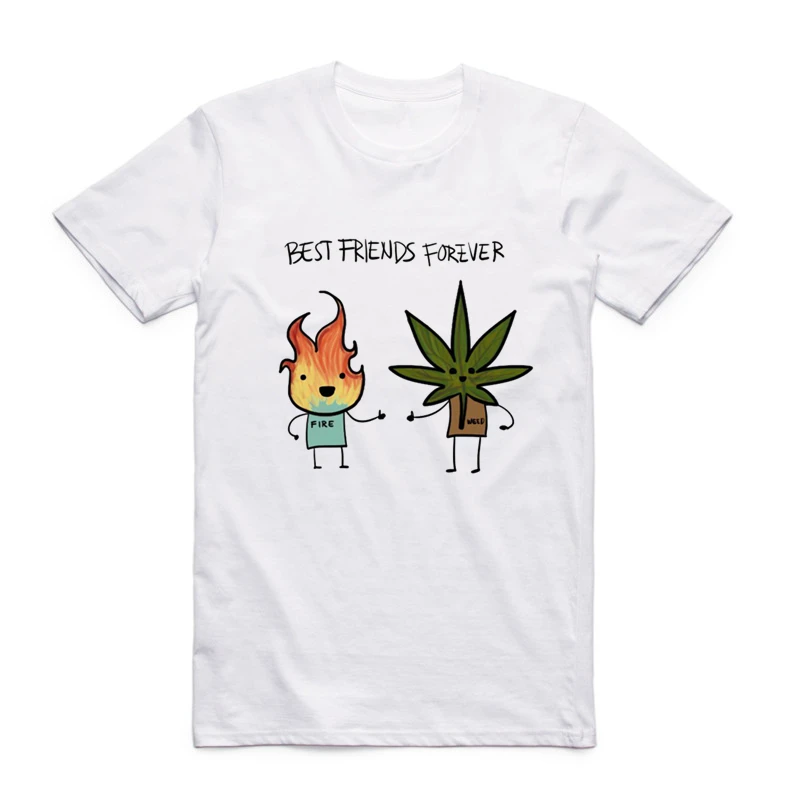 Для мужчин Забавный принт Smoke Weed печатных Best друг навсегда Футболка | Отзывы и видеообзор -32859379931