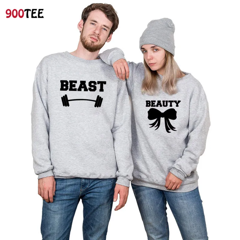 Толстовка с надписью Beast and Beauty для пары модные толстовки капюшоном женская