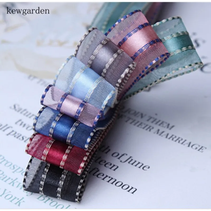 

Kewgarden Wholesale 10mm 16mm 25mm 40mm Stripe Yarn Satin Ribbons Handmade Tape DIY Bowknot Accessories Ribbon 100yards /lot