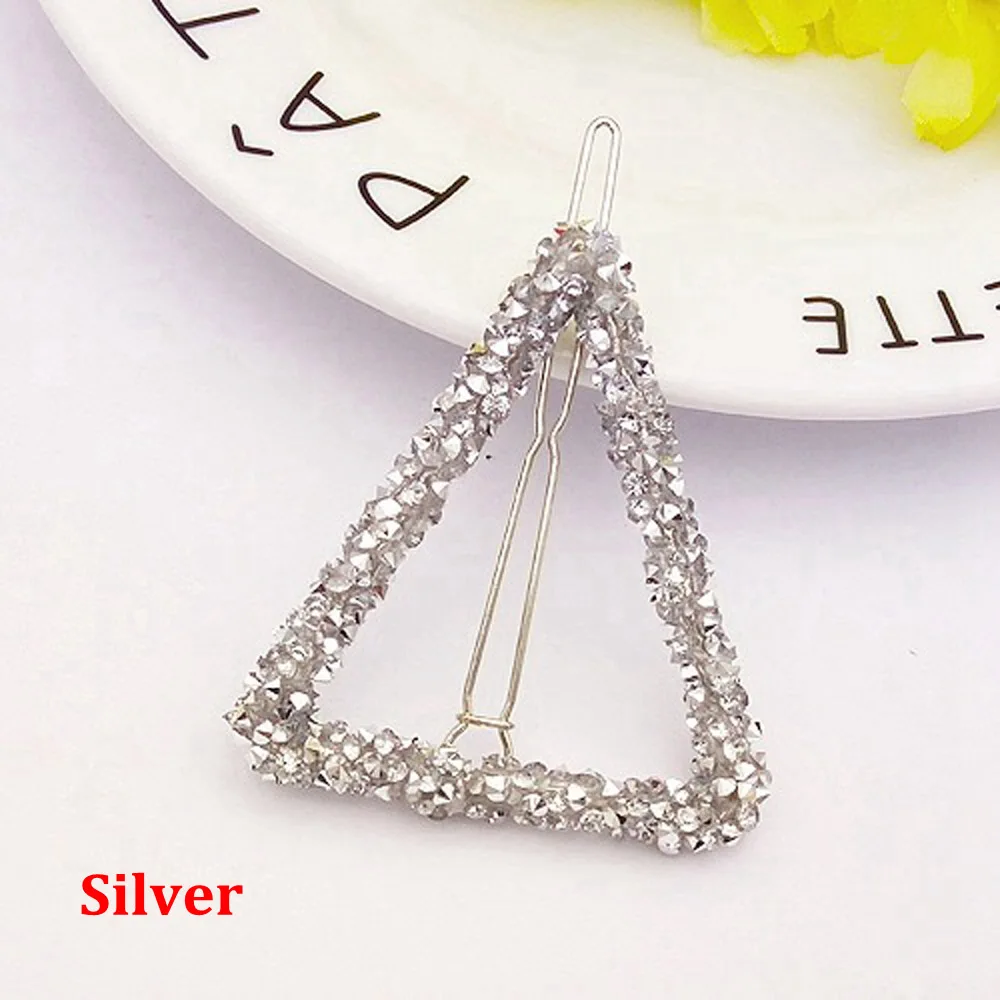 Triangle Silver 1 шт., хрустальные стразы, заколки для волос, круглые, треугольные, в форме звезды, заколки для волос, для девочек, металлические заколки, аксессуары для волос, инструменты для укладки волос - Цвет: Triangle Silver