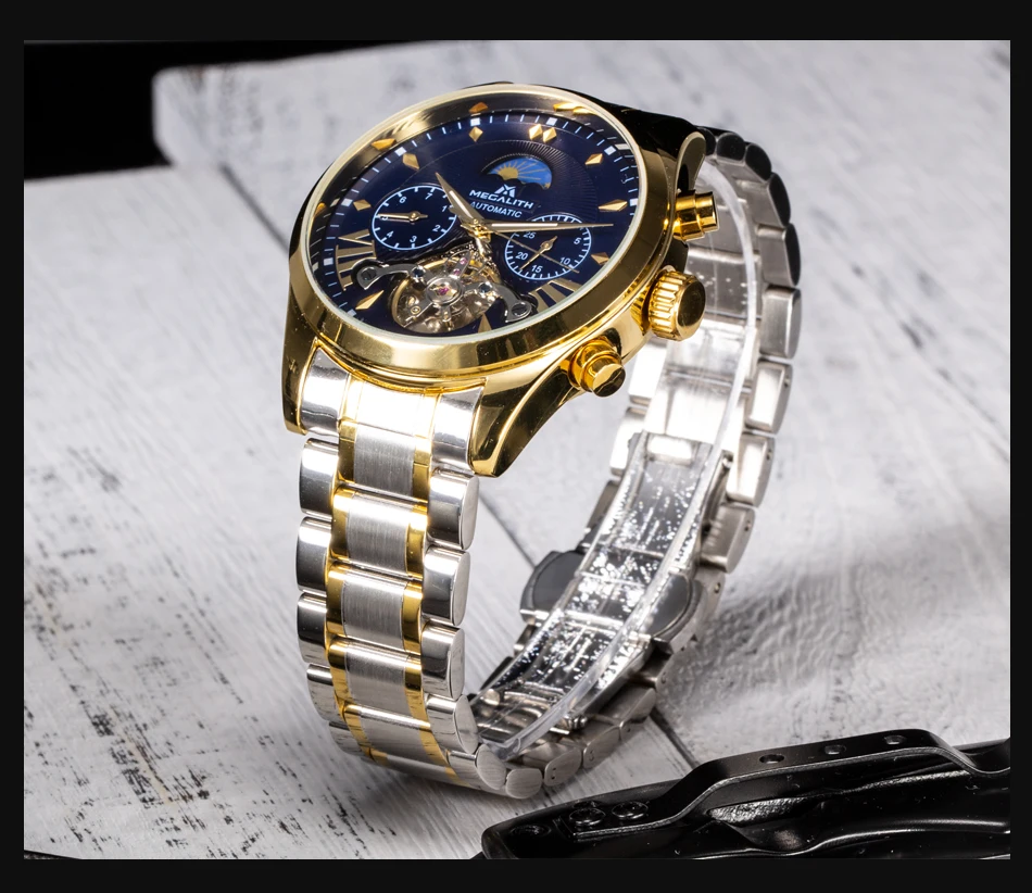 MEGALITH Мужские автоматические механические наручные часы tourbillon кожаные водонепроницаемые бизнес часы мужские спортивные наручные часы Relojes Hombre