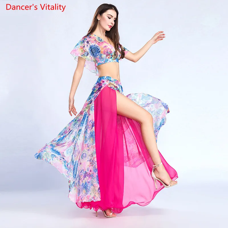 Женский топ с принтом и юбка Новое поступление 2018 года 2 шт. Танцевальный Костюм