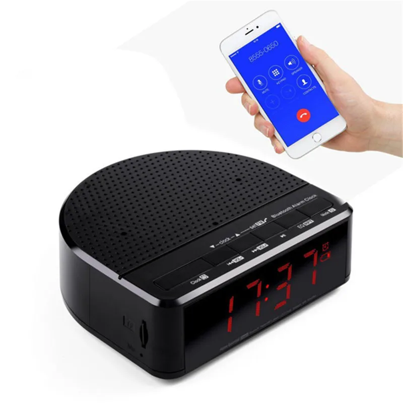 Цифровой Будильник радио с bluetooth динамиком дисплей красной цифрой 2 диммером fm USB