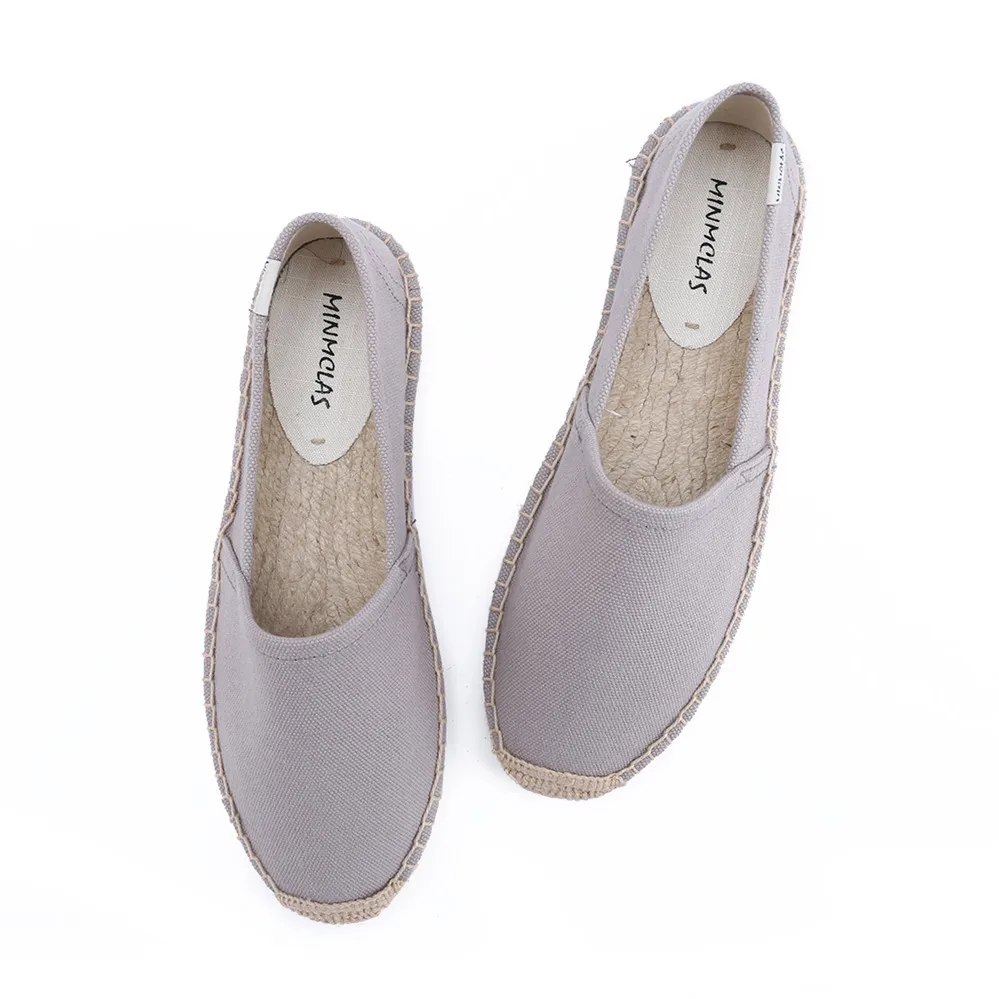 gray MInmclas/Новинка; модные удобные женские повседневные Эспадрильи с вышивкой; дышащая льняная парусиновая обувь из пеньки для девочек - Цвет: gray