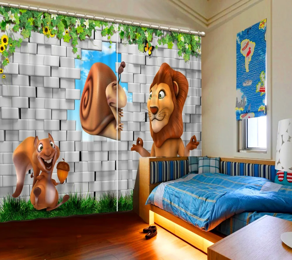 3D занавески индивидуальные животные настенные для спальни гостиной затемненные