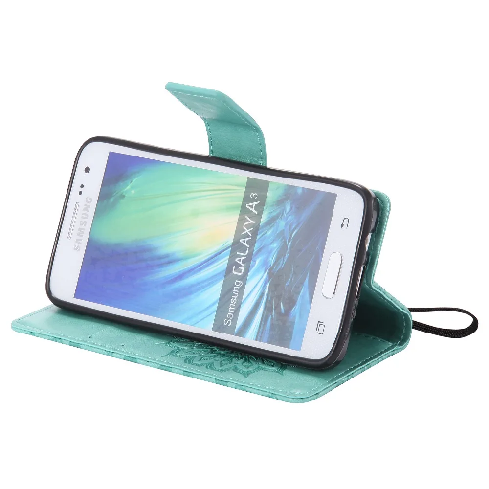 Мода Fundas Флип Подсолнечное бумажник Case для Samsung A3 A3000 A300F + Закаленное Стекло