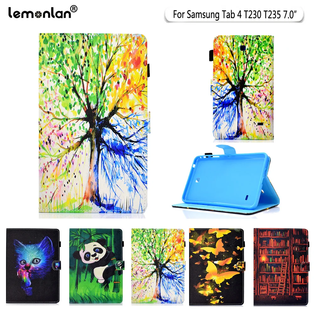 Lemonlan Cute Case For Samsung Galaxy Tab 4 7.0 T230 T231 T235 Cover Tablet Funda PU Leather Tree Panda Stand Holder Shell | Компьютеры и