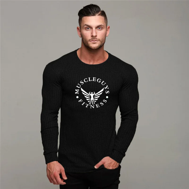 

MACHINEFITNESS brand fashion thin mens pullover sweaters casual autumn fitness knitted sweater men masculino jersey clothes