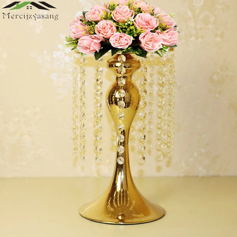 

Metal Flower Vase Crystal Candle Holders 34CM/13.6'' Gold Tabletop Table Centerpiece For Wedding Decoration 10PCS/LOT 01002