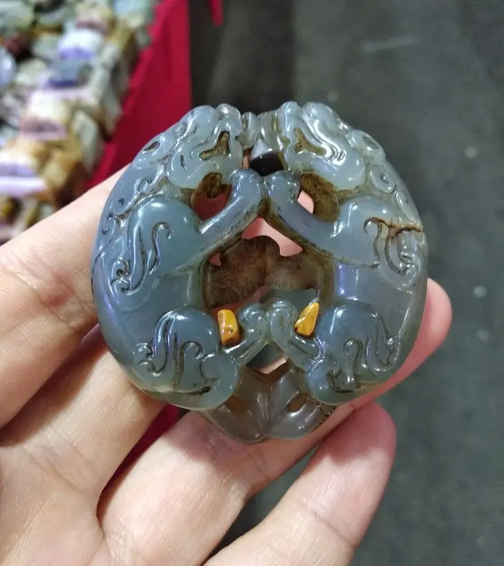Винтажный кулон с нефритовым Foo Dog jadeite Carven Lucky Crane Amulet ожерельем из бисера|Сувениры
