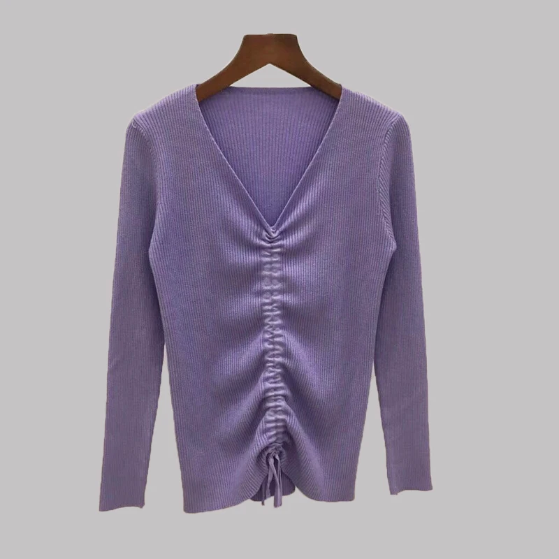 Autumn and Winter New Design Fashion Women Korean Vertion V Collar Kintted Long Sleeve Slim Bottom Casual Sweaters Pullovers | Женская
