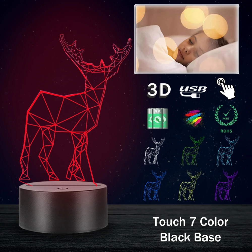 3d-лампа в виде оленя цветная светодиодная лампа RGB с USB-разъемом цветной