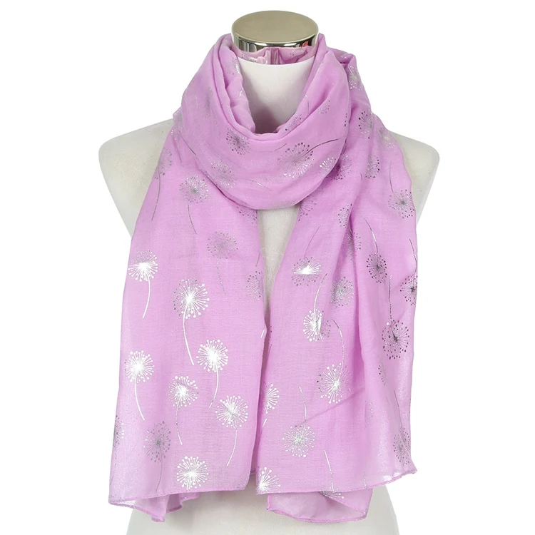 Light Purple Новые модные женские блестящие белые розовые серые бронзовые серебряные шарфы с одуванчиками для женщин - Цвет: Light Purple