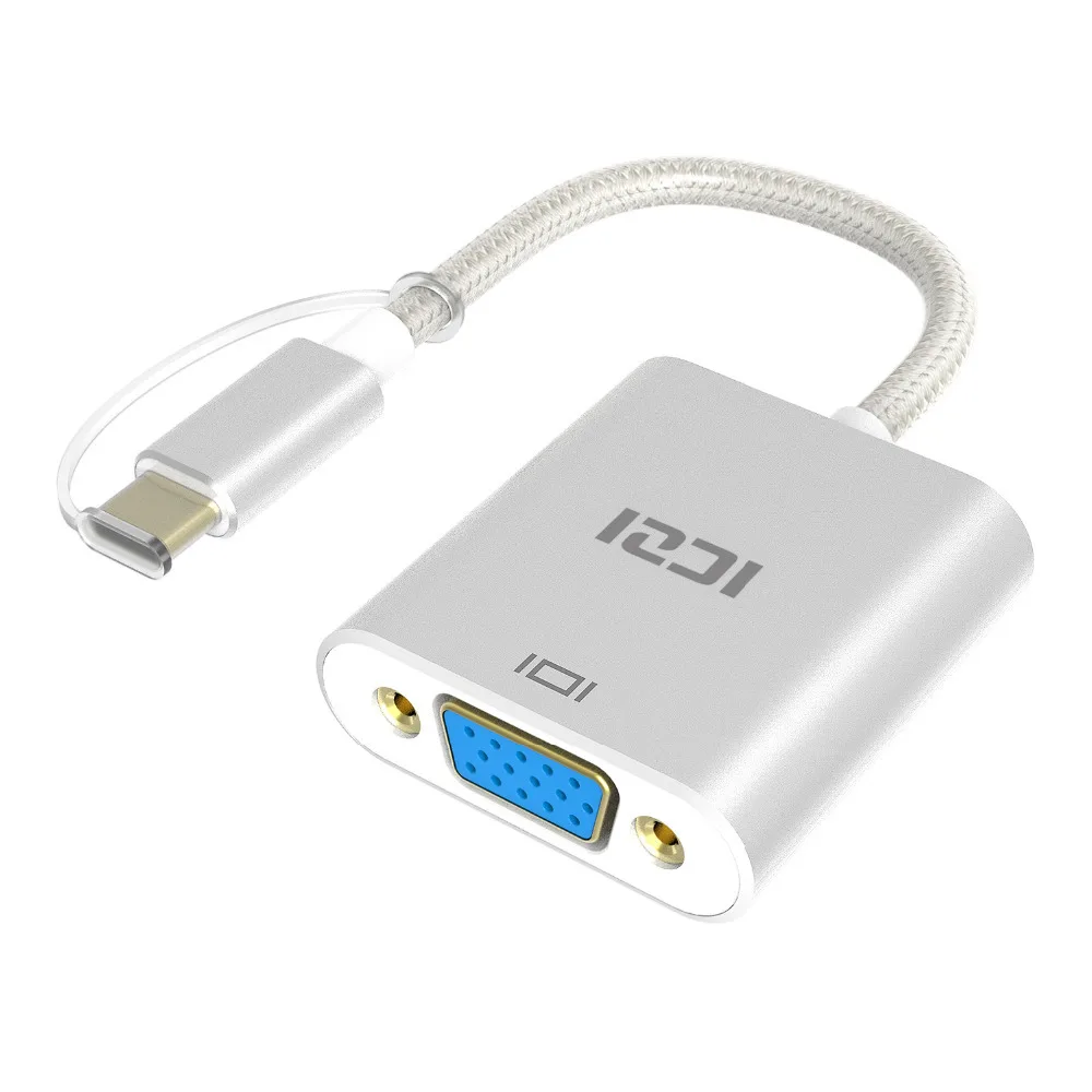 ICZI type C(USB 3,1 и Thunderbolt 3 порта совместимый) USB C адаптер VGA 1080P АЛЮМИНИЕВЫЙ корпусный кабель для lenovo Yoga MacBook Pro