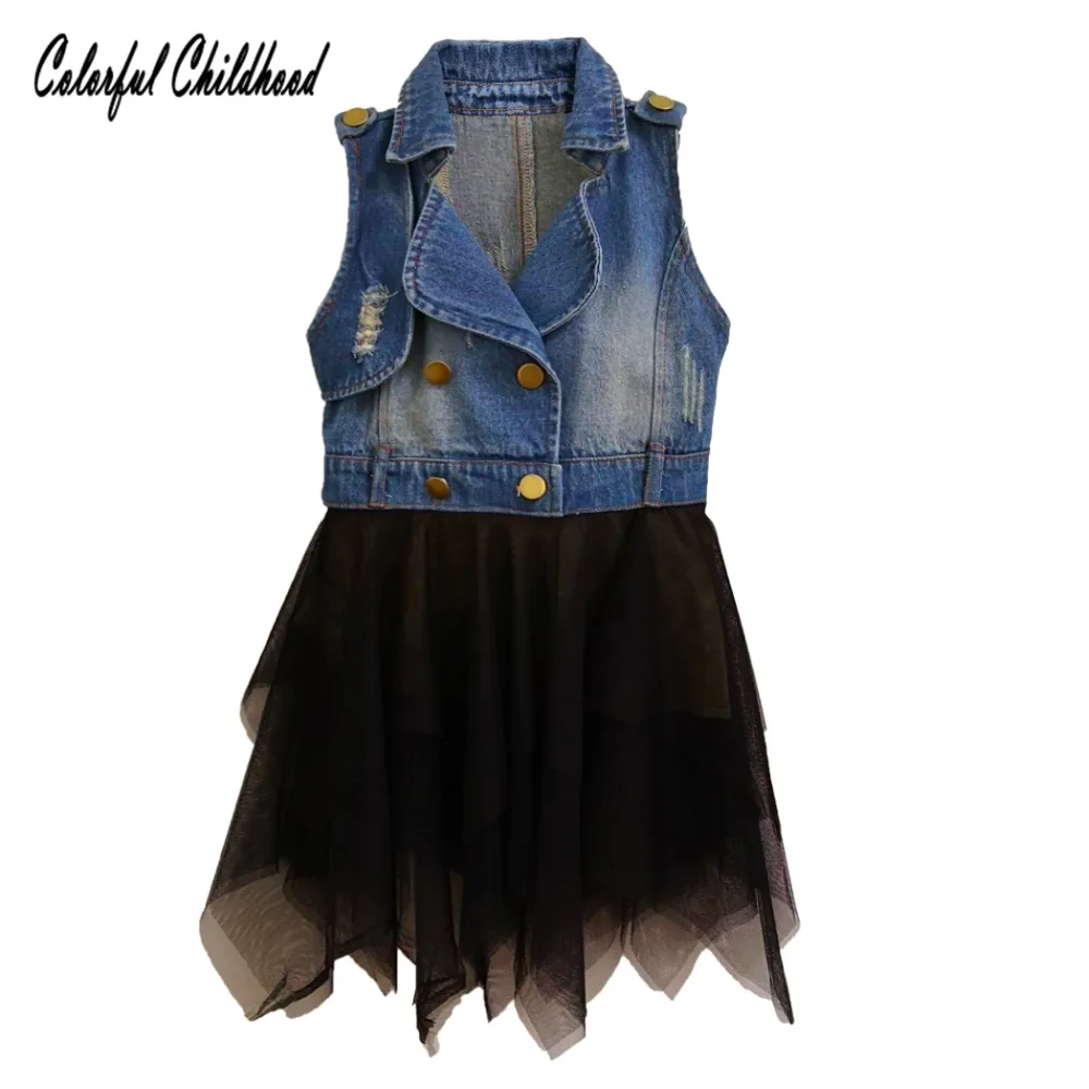 

Summer style princess Girls Dress 2018 new denim lace splice Mesh Kids Dresses For Girl spring Clothing Cute children clothes