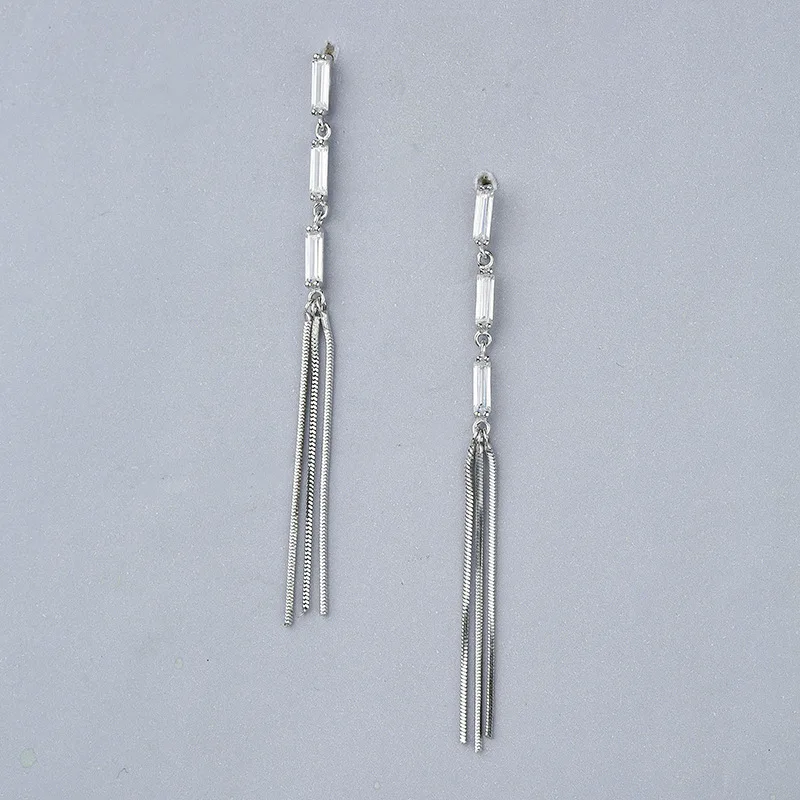 L&ampP Fashion Authentic Tassels Zircon Long Earrings 925 Sterling Silver Fine Jewelry For Women Wedding Engagement Christmas Gift |