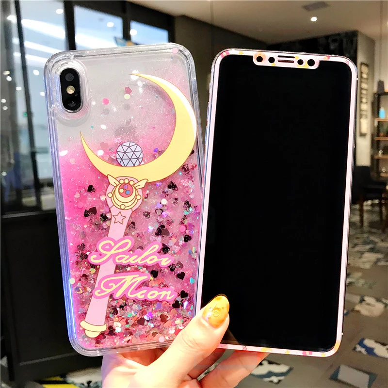 Для iphone XS max XR X Сейлор Мун динамический с блестками и жидкостью чехол сияющими +