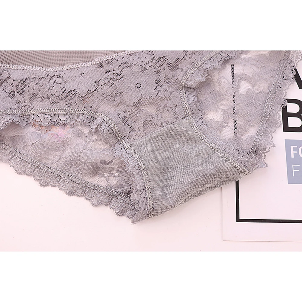 

6pcs Girl Sexy Candy Colors Lace Panties Black Women's Briefs Ms. Underwear Ladies Solid Color Breathable Intimates Underpants