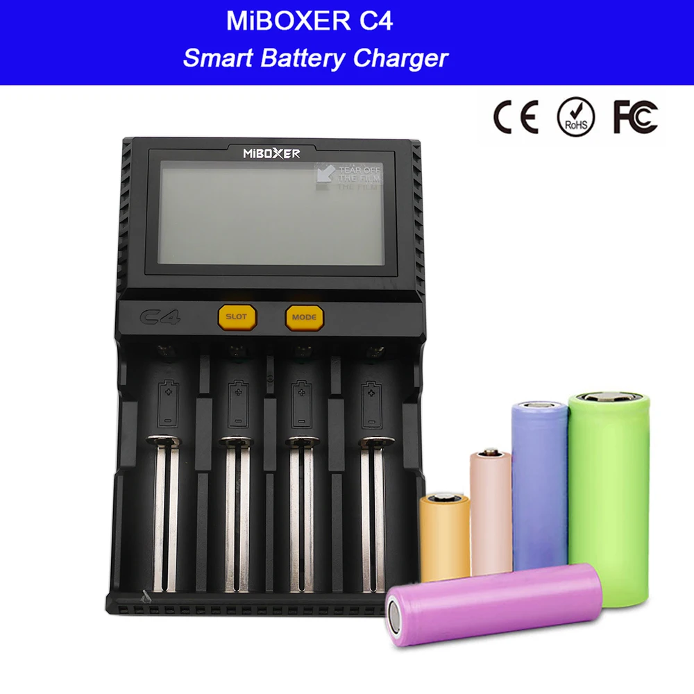 Miboxer C4 ЖК-дисплей смарт-зарядное устройство для литий-ионных IMR ICR LiFePO4 18650 14500 26650 21700 AAA батареи 100-800mAh 1.5A