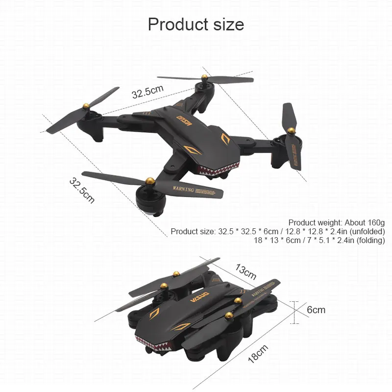 Широкоугольный Дрон для селфи с камерой 2 Мп HD Wi Fi FPV одной кнопкой возврата